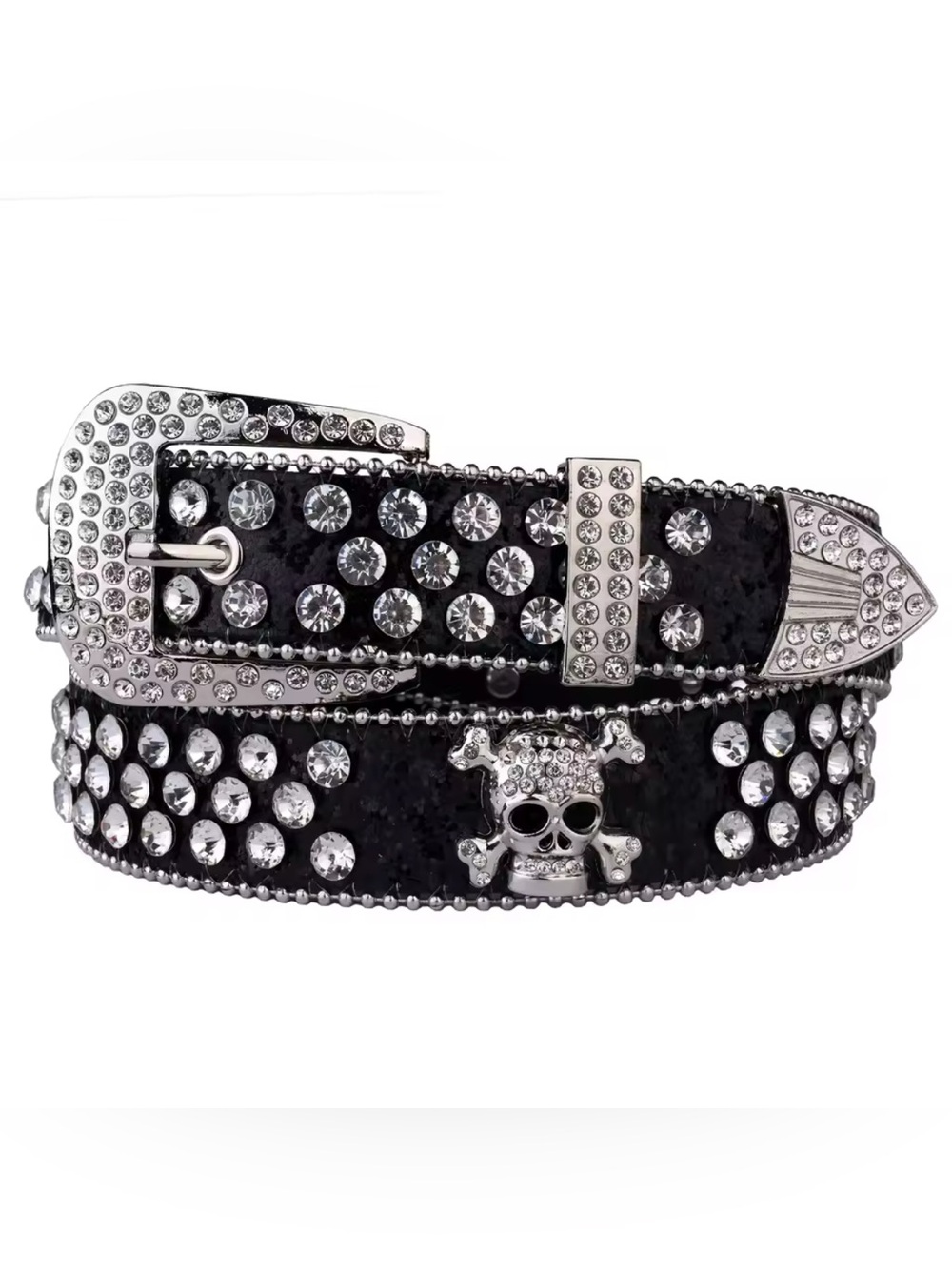 & Other Stories Black Crystal-Studded Skull Accent Belt